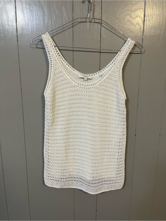 Vince Tops - Vince White Open Knit Crochet Tank Top Sleeveless Sheer Cotton Blend Women S